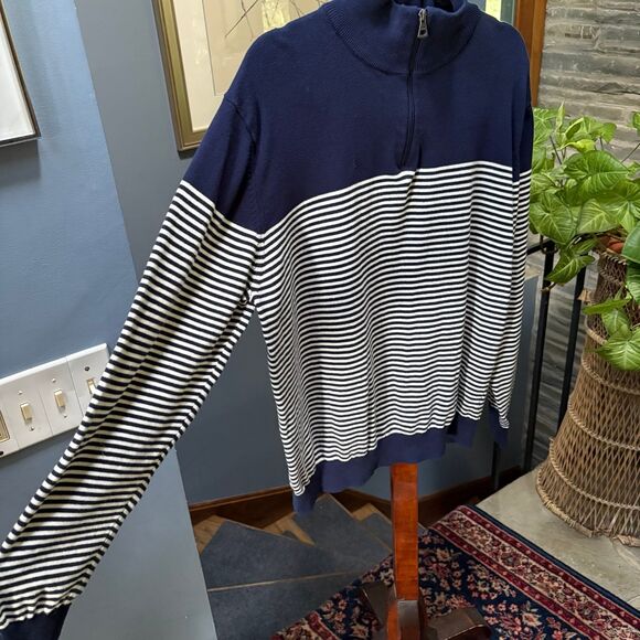 Weatherproof Vintage Navy and White Striped 1/4 Zip 100% Cotton Sweater L - Picture 5 of 10